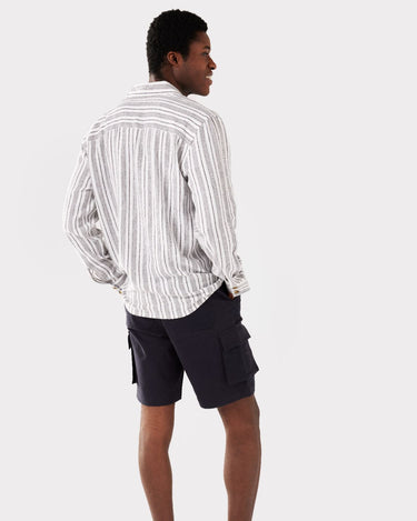Men's Off-White Stripe Linen-Mix Overshirt